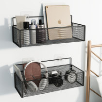 Wall shelf non-punching bedroom bedside bookshelf wall-mounted bed dormitory storage artifact bathroom shelf