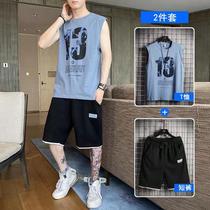 Sleeveless t-shirt mens suit summer tide brand loose cotton vest waistcoat thin ice silk casual sports summer clothes