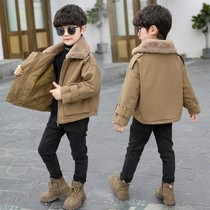 Boys winter clothes plus velvet cotton coats in the big children Winter thick warm cotton padded jacket childrens Parker wool collar cotton clothing
