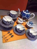 Blue coffee cup Saucer English afternoon tea set European luxury fruit flower coffee cup