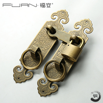 Chinese-style pure copper buckle lock door buckle cabinet door straight handle door bolt all copper old-fashioned wooden door hanging lock buckle all copper