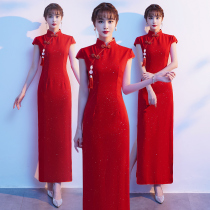 Etiquette clothing welcome young lady dress red long award dress married female back to her family cheongsam show costume