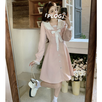 taobao agent Fuchsia spring dress, brace, mini-skirt, plus size, doll collar, trend of season, A-line