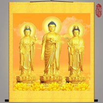 Western three holy golden body Buddha statues hanging paintings Amitabha Buddha to attract Buddha Pictures