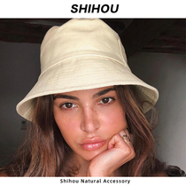 SHIHOU Fisherman Hat Women Summer Sunscreen All Season Small CrowdDesign High Level Sensshading Denim Basin Hat Minus Male Small Side