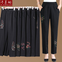 Middle-aged womens pants Summer straight pants Middle-aged mothers elastic waist pants Summer clothes Grandmas clothes outside summer pants