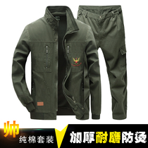 Spring and Autumn Long Sleeve Welding Work Clothes Set Men Wear-resistant Anti-hot Flame Retardant Thickened Cotton Labor Protection Overalls Customized