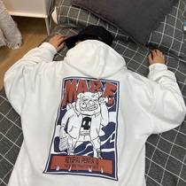 Cartoon print hooded sweater mens spring and autumn season 2021 new loose Hong Kong fashion trend wild ruffian handsome top