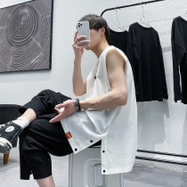 Breasted split sleeveless t-shirt mens summer thin Hong Kong style trend flow waistcoat vest loose large size fat clothes