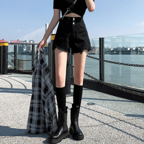 Denim shorts womens high waist 2021 new summer Korean edition large size loose wide leg a word hole burr hot pants tide
