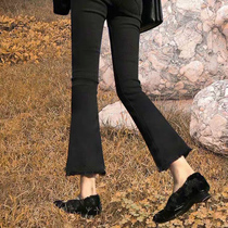Black plus velvet jeans women autumn and winter 2021 New High waist thin ankle-length pants elastic tight wool flared pants