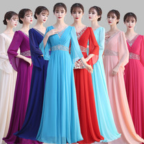 Big Chorus Performance Dresses Women Long Skirts New Adults Modern Hosts Dress Mid-Aged Performance Gown Dress