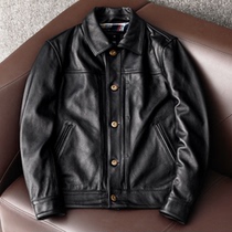 2020 new pure first layer cowhide leather leather leather men denim jacket fashion casual mens lapel coat