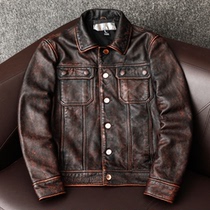 Clear stock special pick-up top layer cowhide leather leather leather men Stone Mill vintage old denim leather jacket jacket