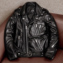 Leather leather clothing mens head layer cowhide Korean version of the trend handsome spring and autumn youth slim multi zipper motorcycle leather jacket