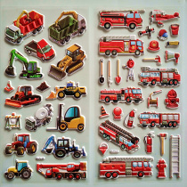 Fire truck transport Childrens reward stickers Excavator Engineering car Kindergarten cartoon bubble sticker art