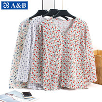 AB middle-aged and elderly long sleeve cotton cardigan 100 cotton mother Grandma home loose size sweatshirt cotton women thin