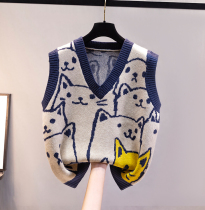 Vest vest jacket autumn outside 2021 New knitted womens sweater Korean version of V-neck loose wear tide
