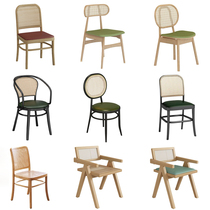 Nordic solid wood woven rattan dining chairs Western coffee and tea restaurants daily shop Wagi Ji Sheng B & B retro leisure chair