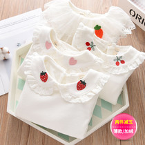 Korean children's clothing girls lapel shirt autumn and winter 1-3 baby white bottoming shirt plus velvet padded long sleeve T-shirt jacket