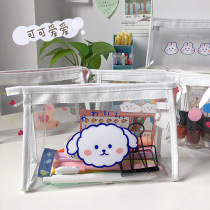Japanese ins simple transparent waterproof pvc girl heart pencil bag cute student large capacity cosmetics storage bag