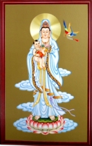 Send Zi Guanyin Guanyin Bodhisattva Holy Statue Buddha Hall calligraphy and painting Taiwan Baohua pure copper copper copper engraving NO 57