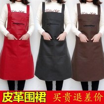Korean version vest type soft leather waterproof apron thickened canteen kitchen PU oil-proof leather apron household womens kitchen
