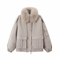 2021 popular new cotton clothes autumn and winter tooling wind Fox big fur collar short Parker coat 7C9380631