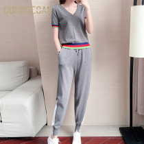 OUROSESAN brand fashion thin summer knitted Ice Silk leisure sports suit women fitness suit two-piece set