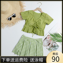 Childrens swimsuit Female conservative split half sleeve Girls  swimsuit Medium and large virgin girl swimsuit Large child student Swimsuit