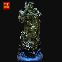 Laoshan sandalwood Guanyin living room porch landscape cliff Cypress Golden noxan Chenxiang root carving wood carving Buddha statue Handicraft ornaments