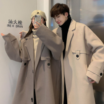 roora lovers long woolen trench coat mens Korean trend woolen coat autumn woolen gown