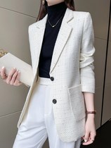 Small fragrant wind apricot pink plaid suit jacket female spring autumn new temperament leisure name Yuanyuan 100 hitch a little west suit blouse