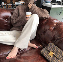 Korean wide-leg pants herringbone tweed pants loose autumn and winter straight thick ladies wool cashmere trousers