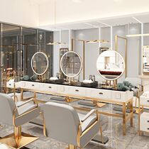 Barber shop mirror table hair salon hairdressing mirror cosmetic mirror Net red mirror LED light imitation marble face haircut beauty Perm