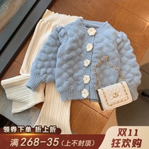 Girls Knitted Cardigan Childrens Sweater 2021 New Korean Autumn Top Baby Collar Thickened Jacket