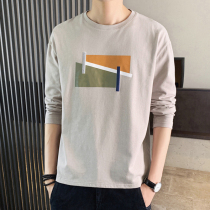 Round Collar Loose Long Sleeve T-Shirt Male Trend 100 Hitch Color Stamping Undershirt 2022 Fall New Pure Cotton Blouse