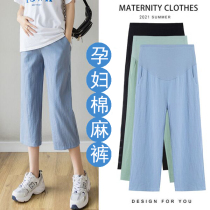 Pregnant women pants summer wear fashion tide summer thin leggings pregnant women cotton linen wide leg pants summer clothes