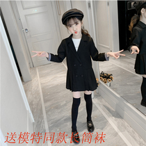 Girls blazer Western style spring and Autumn girls suit Mid-length pleated one-piece skirt British catwalk dress skirt