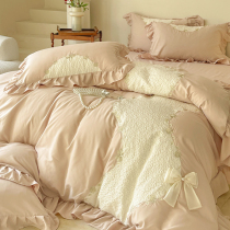 Girls heart butterfly knot bed with four sets of full cotton washed and woolen quilt cover sheet Three sets 2023 new bed products