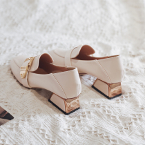 Thick heel single shoes womens 2021 new spring and autumn Joker womens shoes British style small leather shoes heels high heels