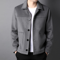 Spring Autumn Winter Mens Woolen Coat Casual Lapel Solid Color Short Thickened Woolen Coat Loose Large Size Jacket