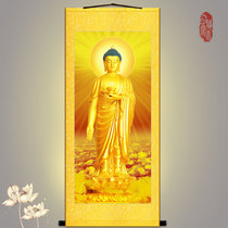Amitabha Buddha's golden body portrait hanging painting Buddhist worship painting Buddhist temple knot painting decorative painting scroll painting