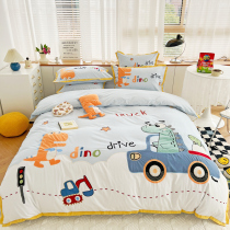 Childrens all-cotton washed cotton four sets of small car cartoon appliqued cloth embroidered bed with all cotton quilts covered with three sets