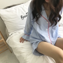 Simple and stylish ~ comfortable striped VIRRI CIAGA cotton pajamas female spring and summer new two-piece set