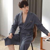 Sleeping robe mens spring and autumn in pure cotton long sleeve bathrobes pajamas full cotton long style big code autumn slim-style sunbathing suit