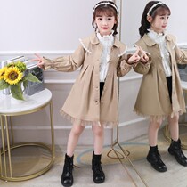 Girls windbreaker spring and autumn coat foreign style fashion childrens long period in the big child Princess autumn 2021 Autumn New
