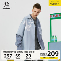 BEASTER little devil grimace detachable long sleeve shirt fashion contrast color stitching design casual lapel shirt
