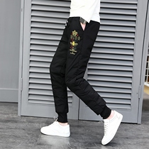  Autumn and winter down casual pants male high school students Japanese trendy brand tie-foot sports pants duck down warm outer wear men