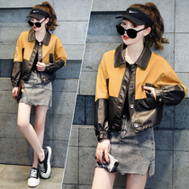 Leather jacket womens spring and autumn 2021 new short Korean version loose early autumn color motorcycle pu jacket top